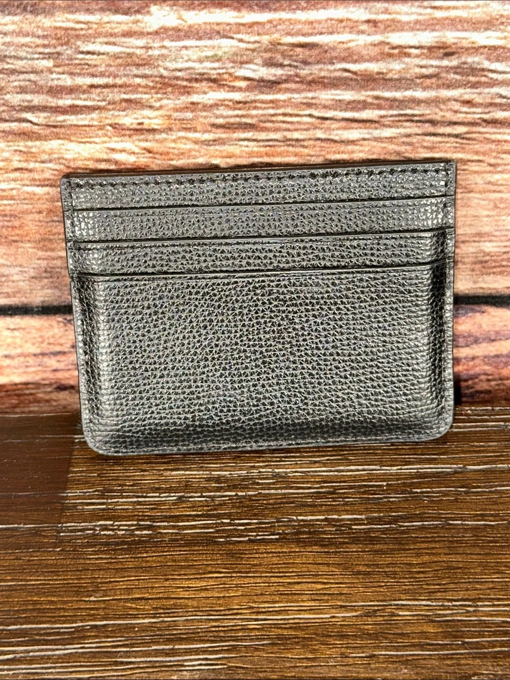 kate spade Black Textured Leather Card Case with Gold Logo